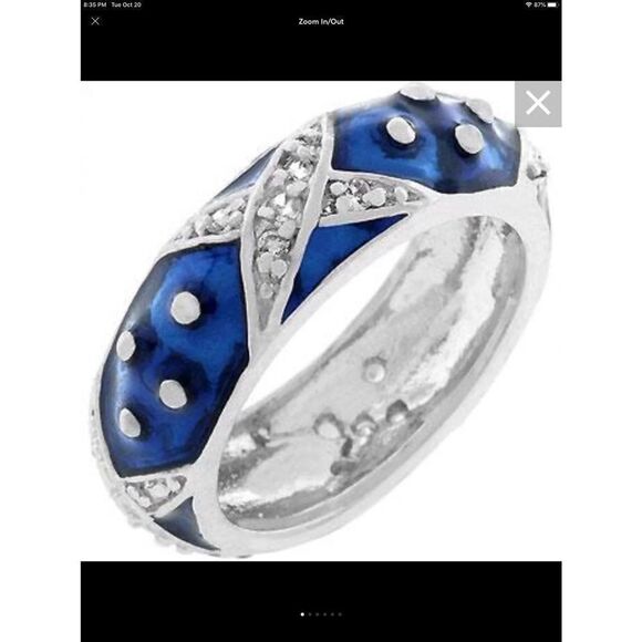 Trendy New Blue Enamel & CZ "X" Stack Band Ring Sz 8 - Picture 1 of 6